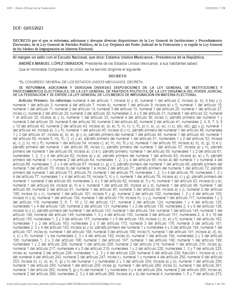 YA ES OFICIA EL PLAN B: ESTA MADRUGADA SE PUBLICÓ EN EL DIARIO OFICIAL DE LA FEDERACIÓN