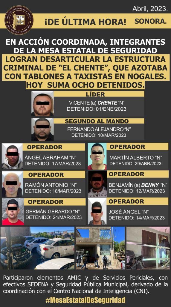 DESARTICULAN A BANDA DE TAXISTAS PIRATAS EN NOGALES