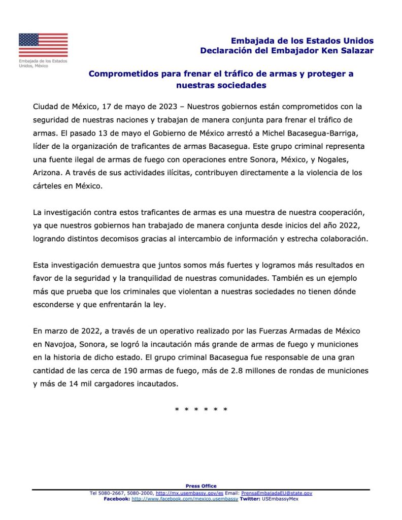 DETIENEN AL BACASEGUA, LÍDER EN EL TRÁFICO DE ARMAS EN ARIZONA Y SONORA