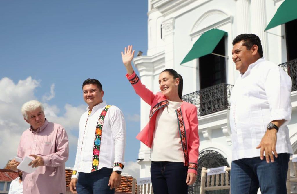 Claudia Sheinbaum se compromete a seguir apoyando a Tabasco por asunto de justicia, Javier May le promete 1 millón 200 mil votos