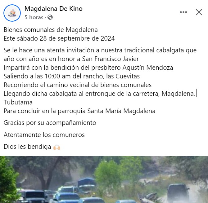 CONVOCAN A TRADICIONAL CABALGATA EN MAGDALENA DE KINO